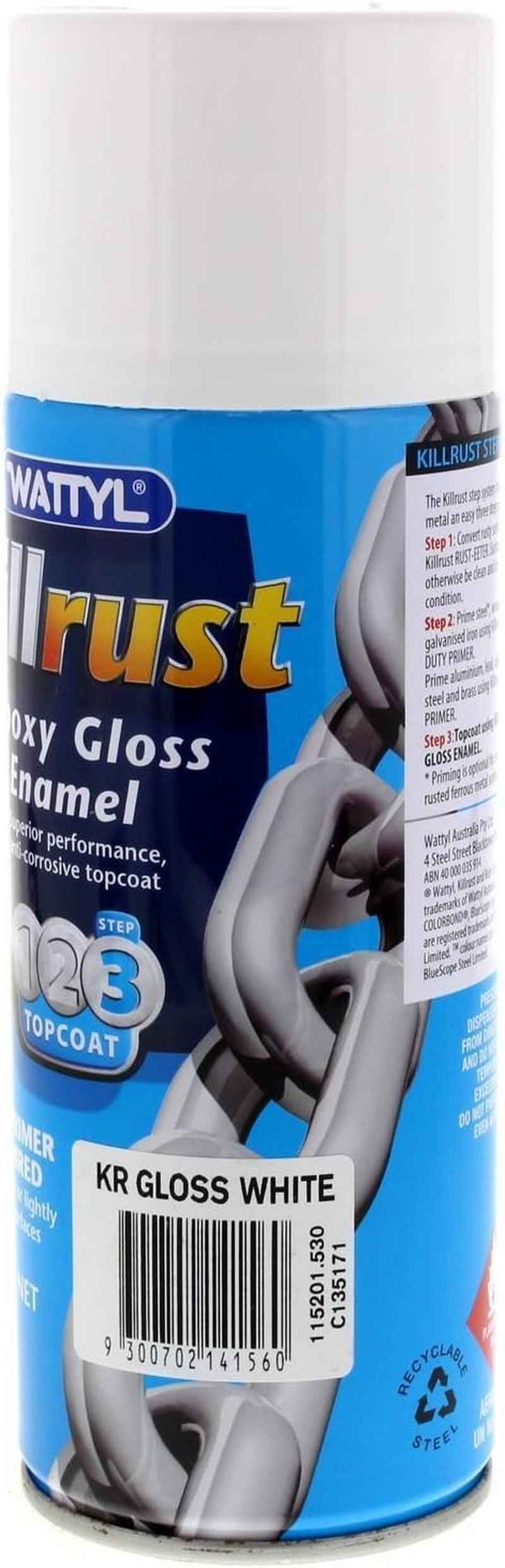 Killrust Gloss Enamel White Aero Spray Paint Can 300G Wattyl Anti-Corrosive image number 1