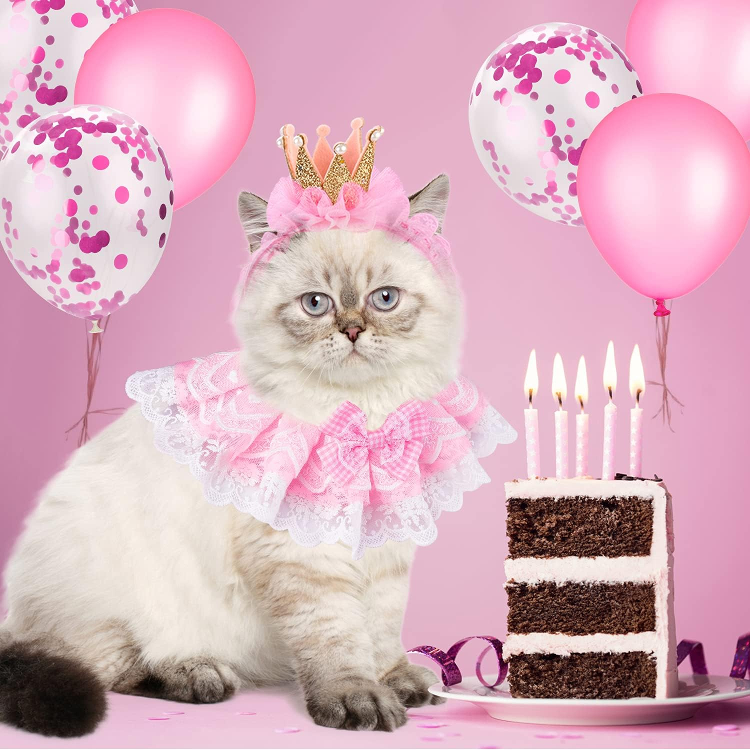 Legendog Cat Bandana, Princess Costume, Cute Lace Dog Bandanas and Crown Accessories for Small Dogs, Pink Outfit for Birthday Party (B-Pink) image number 1