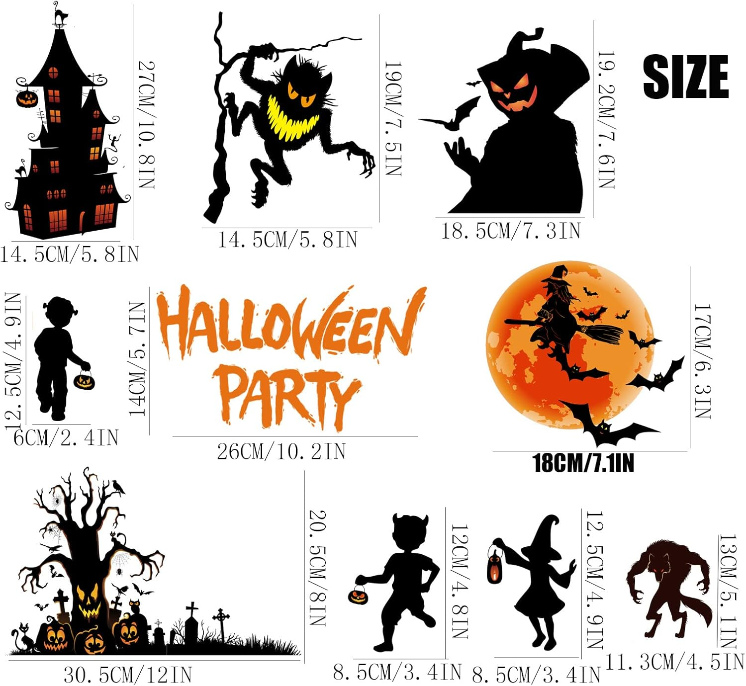 9 Sheets Halloween Window Clings, Scary Halloween Window Stickers, Removable Double Sided Halloween Window Decals for Glass Windows, Halloween Window Decorations Home Decor Halloween (A) - C image number 2