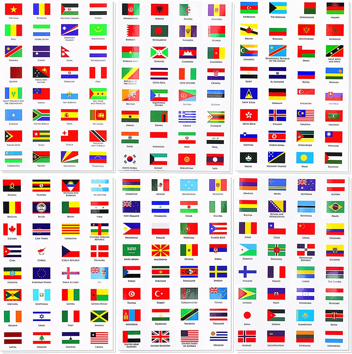 YACAISI 384 PCS World Flag Stickers, Waterproof Countries Flags PVC International Country 192 Stickers Travel Mini for School Planner Scrapbook Journal image number 3