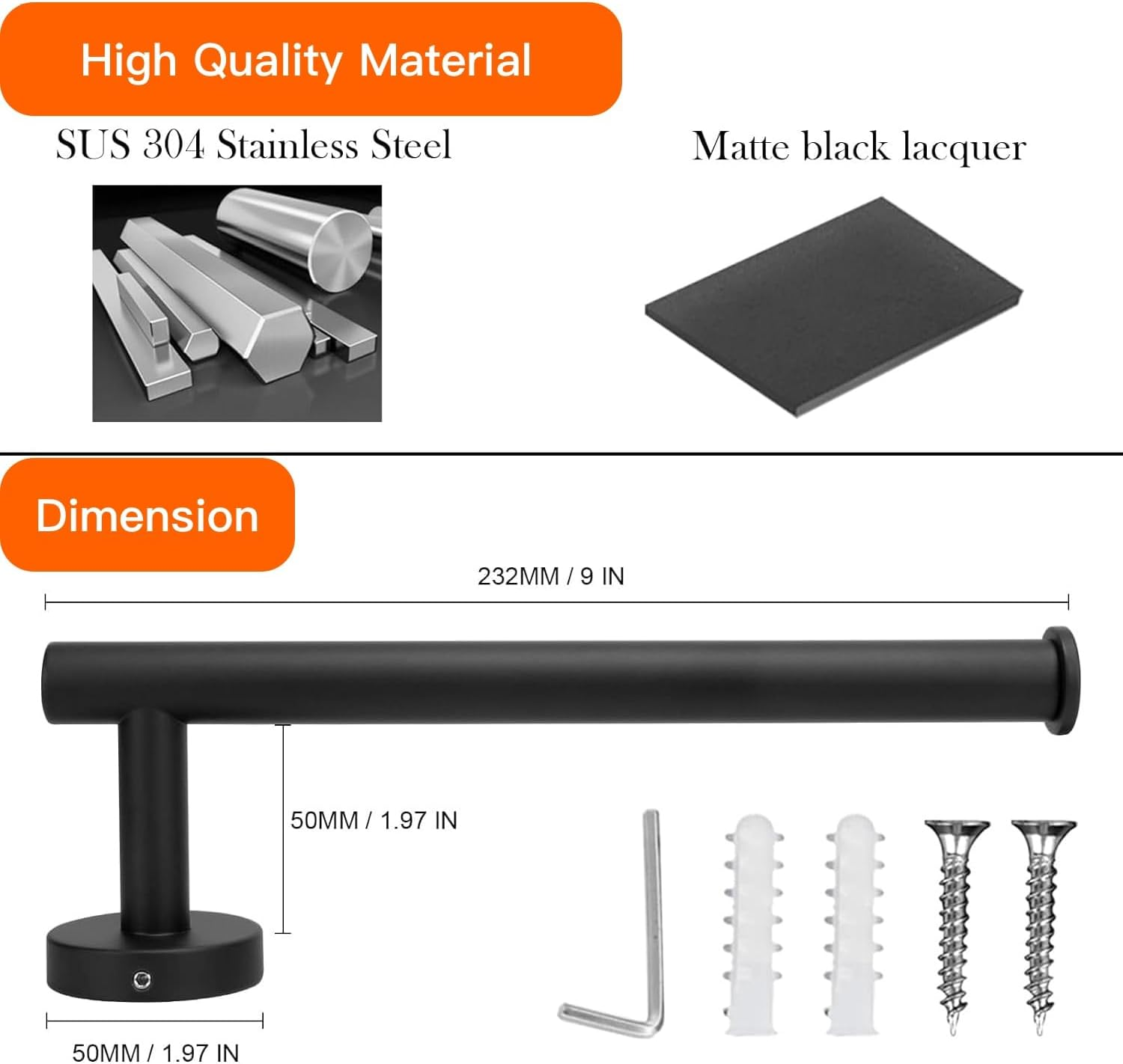 Hand Towel Holder, Towel Ring - Thicken SUS 304 Stainless Steel Hand Towel Holder for Bathroom Wall，33 Cm (1, Matte Black) image number 2