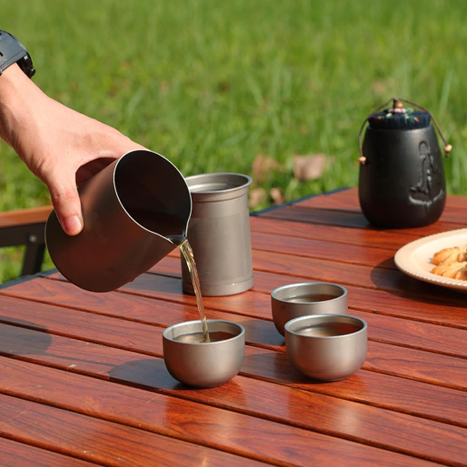 Stainless Steel Kettle Kit | Outdoor Camping Kettle | Handle Teapot, Large Diameter Camping Cookware Set Suitable and for Travel, Backpacking, Hiking, and Picnic image number 6