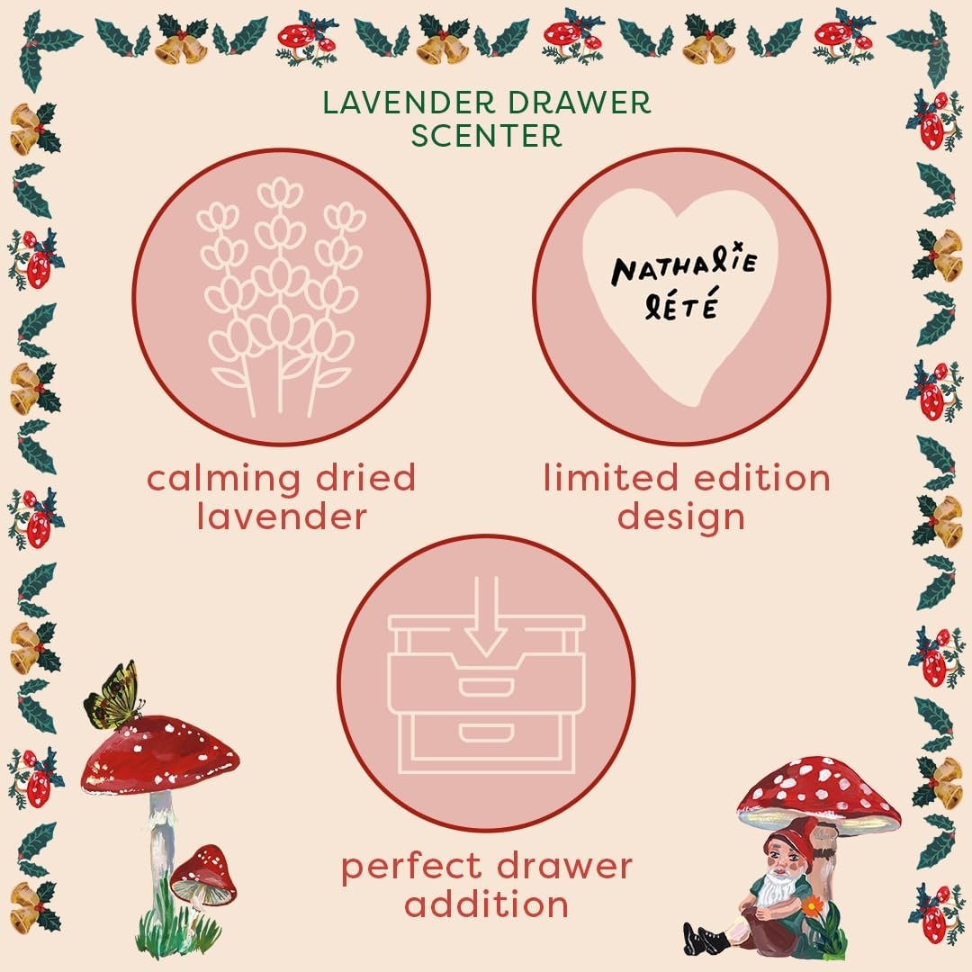 Vintage & Co Beauty X Nathalie Lete Christmas-Lavender Drawer Scenter - Aromatic Fragrance for Fresh and Scented Drawers Natural Lavender Sachets, Closet Organizer