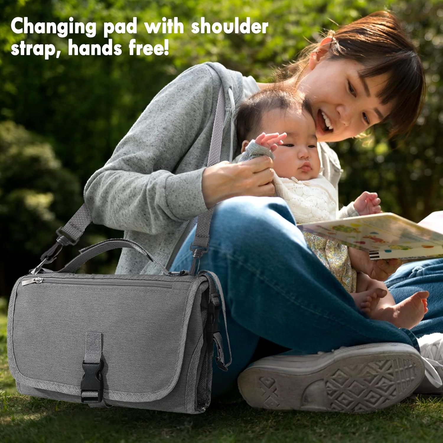 Fond + Found Portable Changing Pad with Shoulder Strap and Wipes Pocket - Waterproof Baby Changing Mat Travel Change Pad for Travel and Home image number 3