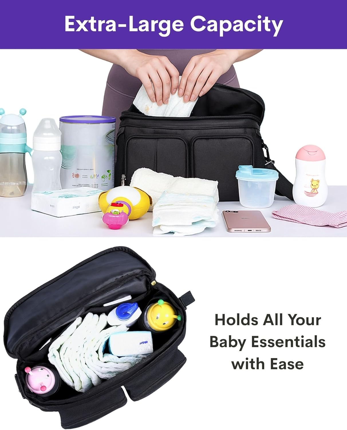 Universal Pram Caddy Stroller Organizer with Cup Holder, Phone Holder, Detachable Strap &ndash; Large Capacity, Fits Umbrella, Jogging, Bassinet, Compact & Wagon Strollers &ndash; Registry Must Haves image number 2