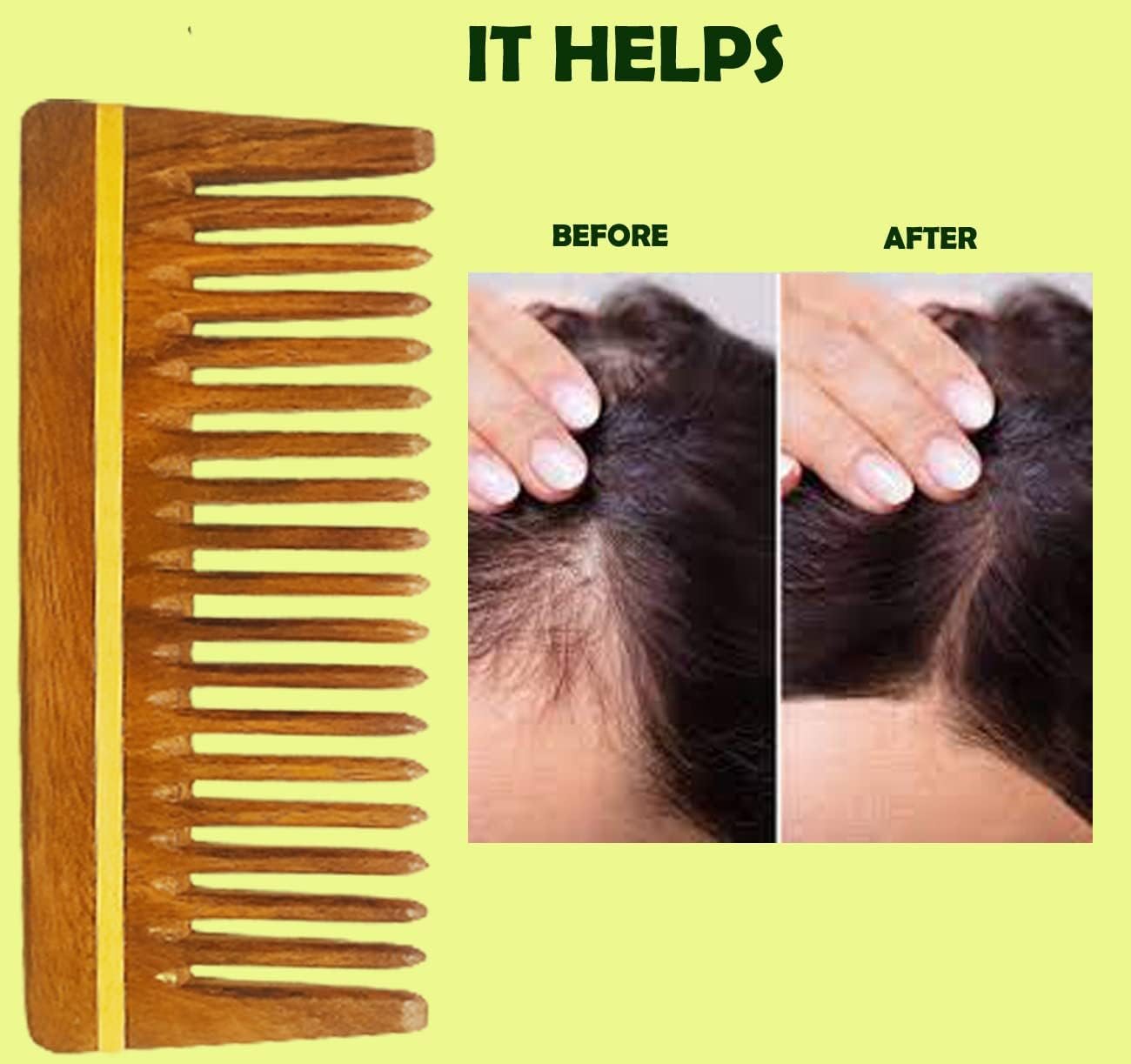 Wide Tooth Comb | Wooden Comb for Men & Women for Hair Growth | Curly Hair Detangler | anti Dandruff Comb (Pack of 1) 14 Cm image number 4