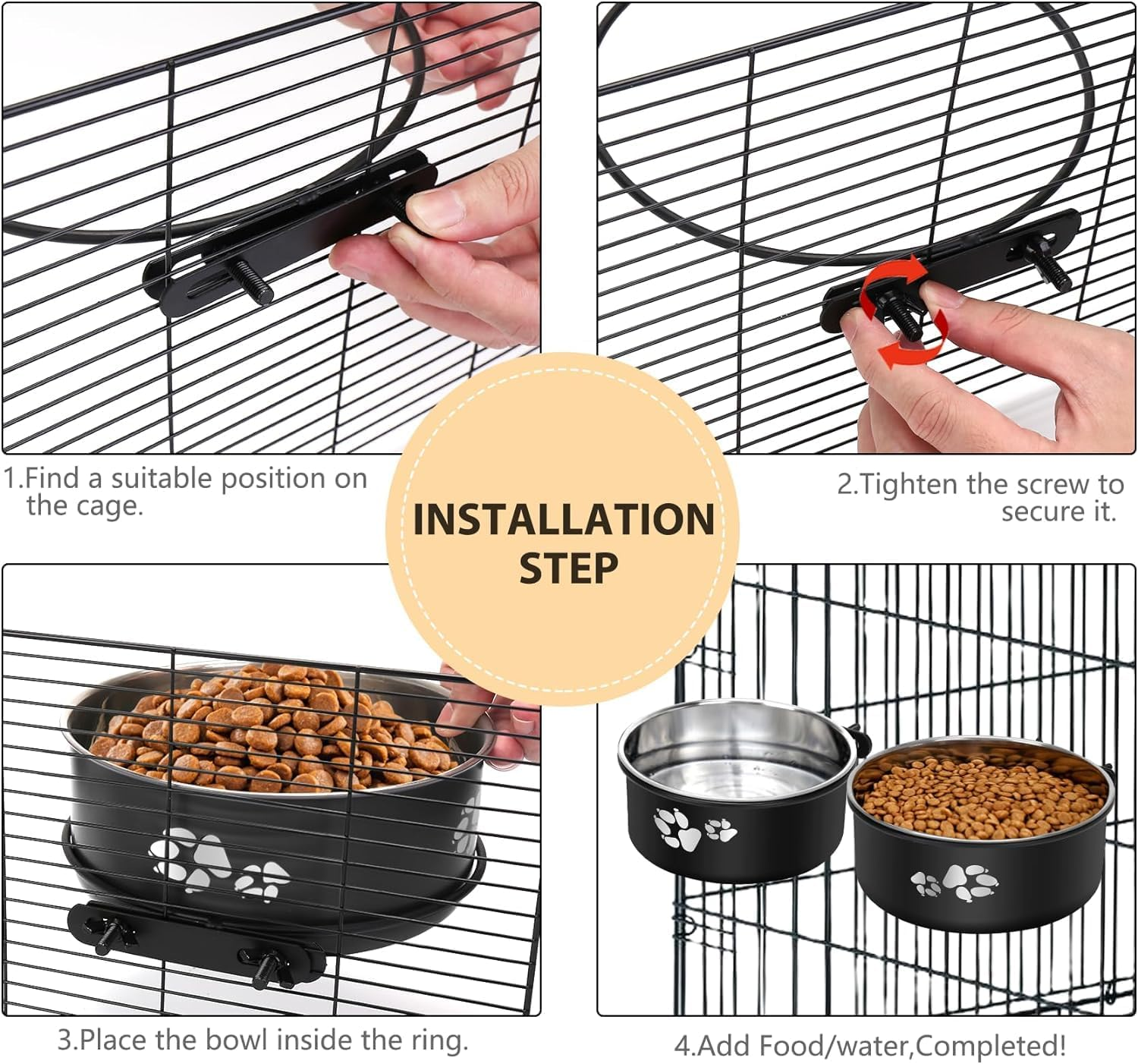 Dog Crate Water Bowl No Spill,2 Pack Stainless Steel Water Bowl for Dog Crate,Hanging Dog Bowls for Kennel Crate Cage Medium Large Dogs Cats image number 1