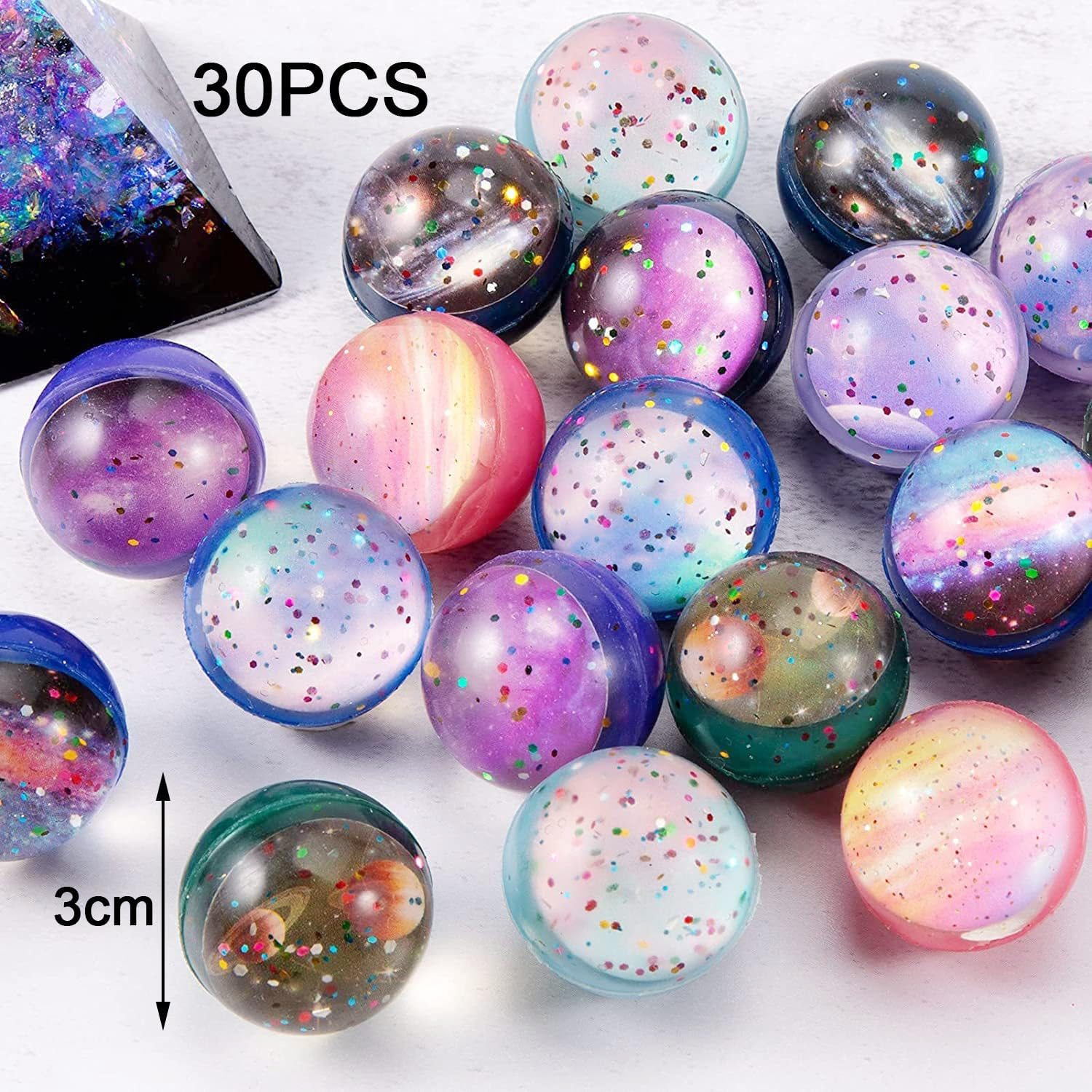 Space Bouncy Balls, 30Pcs 3Mm Space Bouncy Balls Bulk Anxiety Fidget Sensory Balls for Party Favors Gift Bag Filling Birthday Party Supplies. image number 3