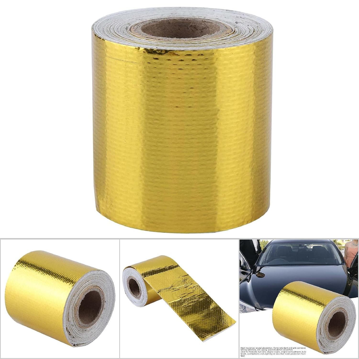 Exhuast Adhesive Tape, Strong Adhesion Engines Heat Shield Wrap Protective Antiaging Aluminum Foil for Bottoms for Bulk Heads(Golden 5M*5Cm) image number 6