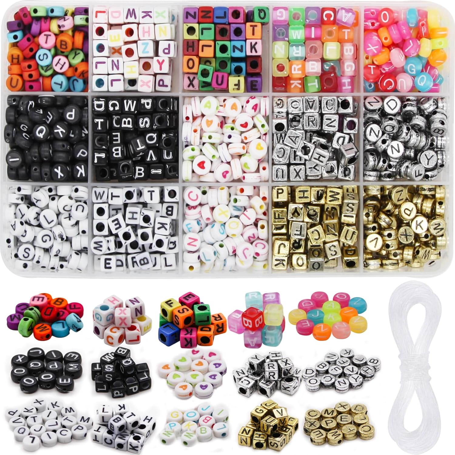 15 Mixed Styles Acrylic Alphabet A-Z Cube round Letter Beads for DIY Jewelry Making, Children'S Alphabet Games, Friendship Bracelet Making image number 1