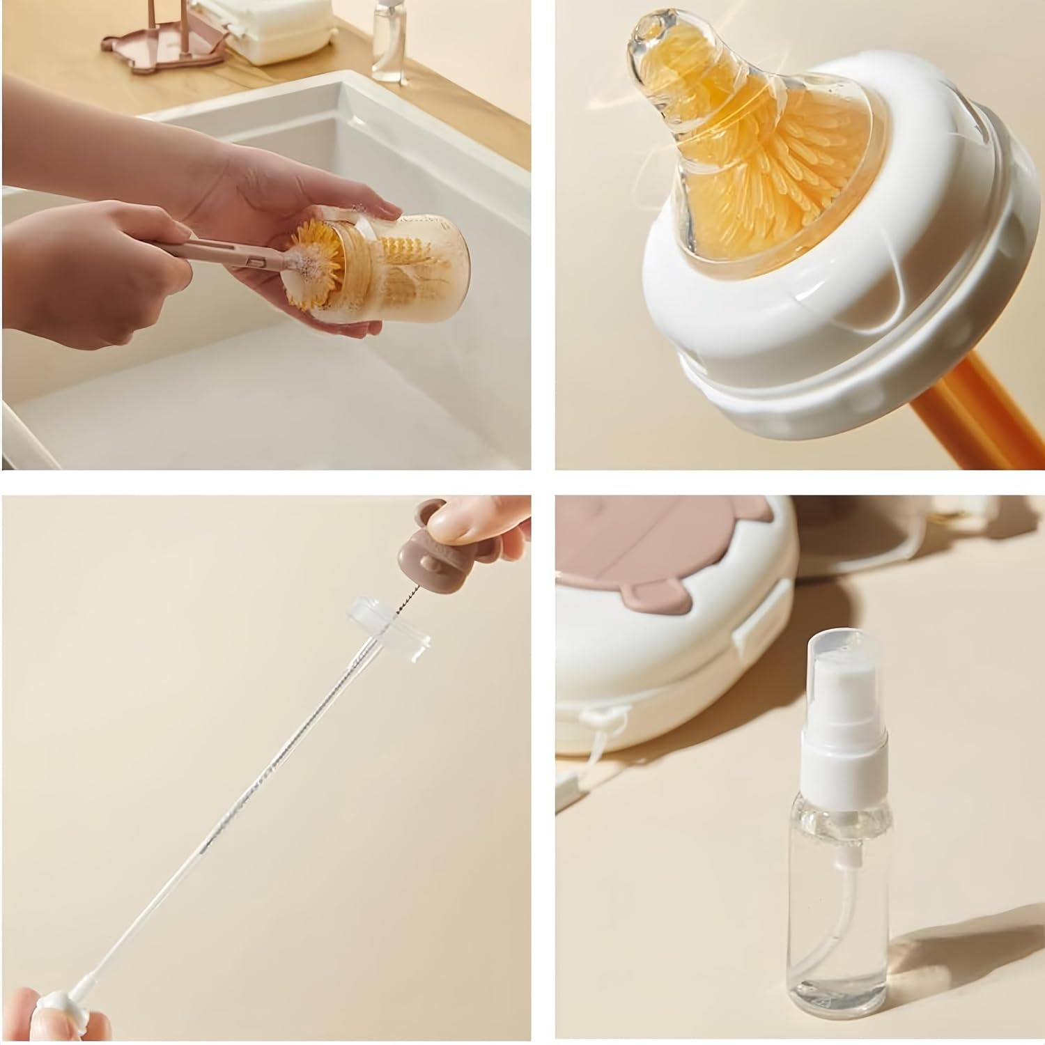 Baby Bottle Cleaning Brush 7 in 1 Bottle Washer Drying Rack Straw Cleaner Brush Kit Silicone Bottle Brush Baby Travel Essentials image number 6