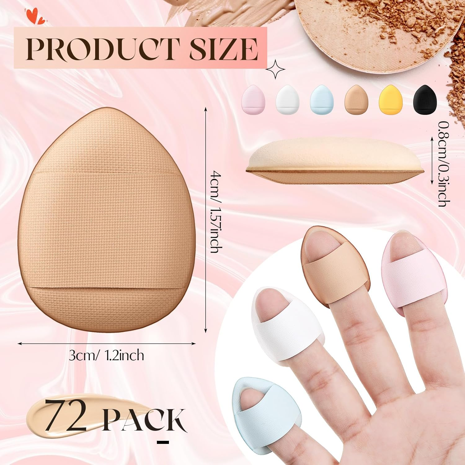 72 Pcs Finger Powder Puff Mini Makeup Sponge Soft Beauty Makeup Blender Puff for Foundation, Face Powder, under Eye Setting, Concealer, Repair Cream, Cosmetic Tool (Cute Colors) image number 4