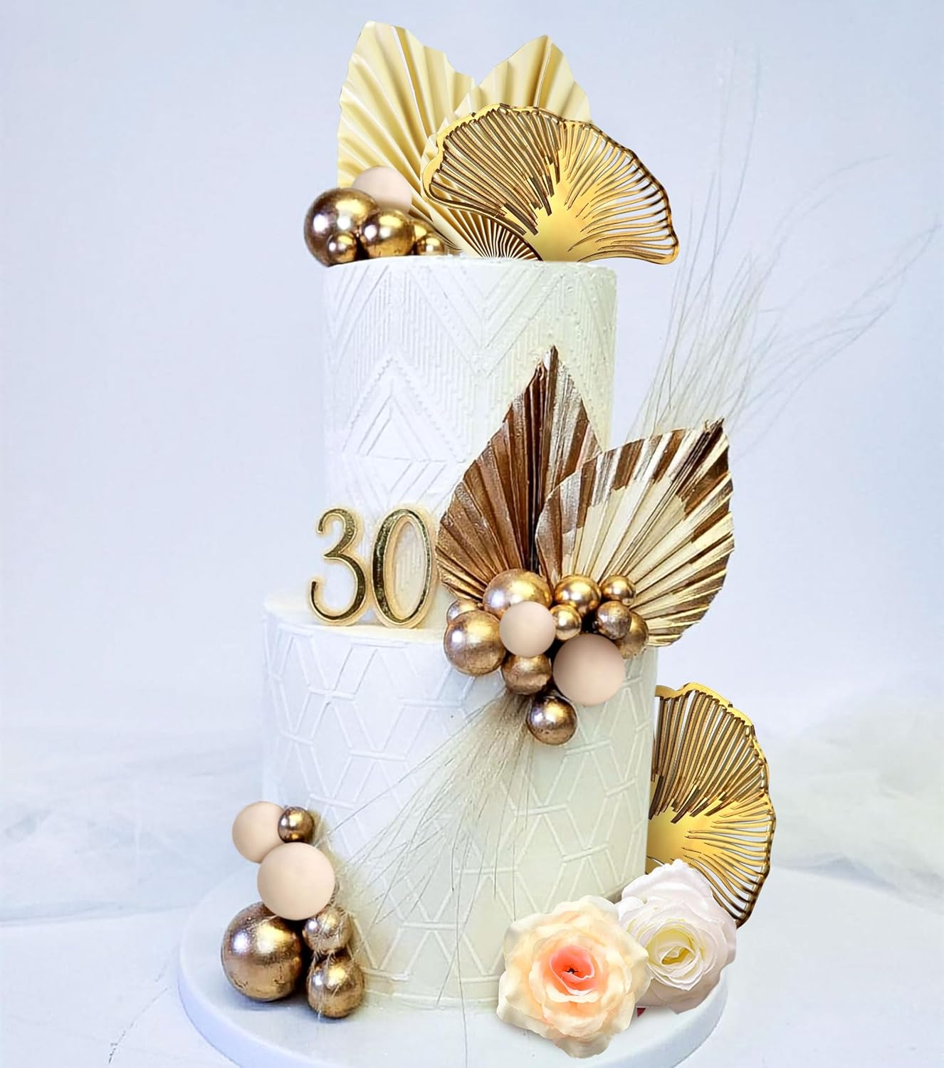 Jevenis 20 PCS Champagne Rose Cake Decoration Balls Cake Decoration Gold Palm Leaves Cake Decoration Bohemian Cake Decoration Boho Cake Decoration Boho Party Supplies image number 3