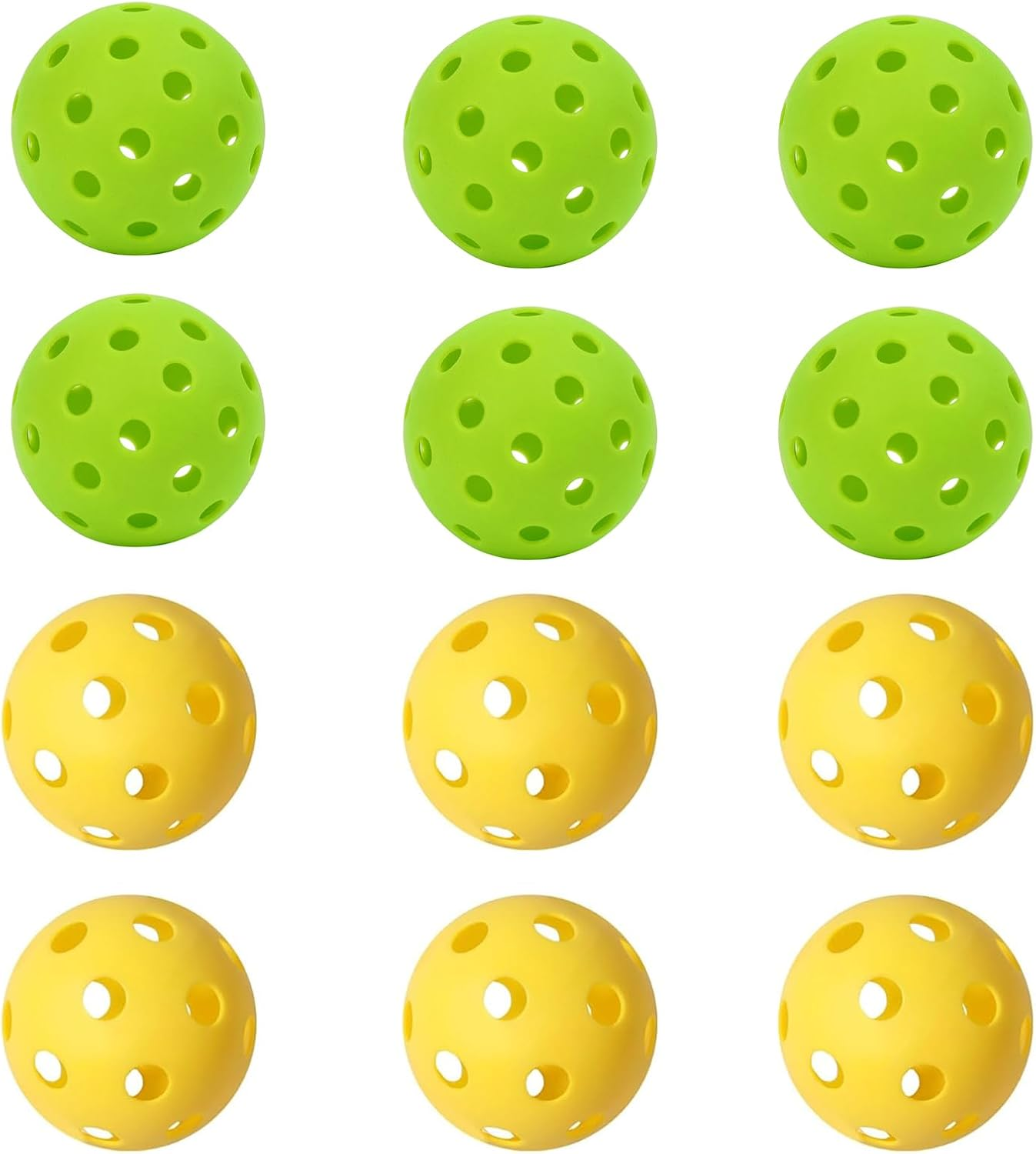 12 Packs Outdoor Pickleball Balls, 6 Green(Outdoor 40 Holes)+6 Yellow(Indoor 26 Holes), High Elasticity & Durable Pickleballs for All Style Pickleball Paddles, Great Gifts for Pickleball Lovers image number 1