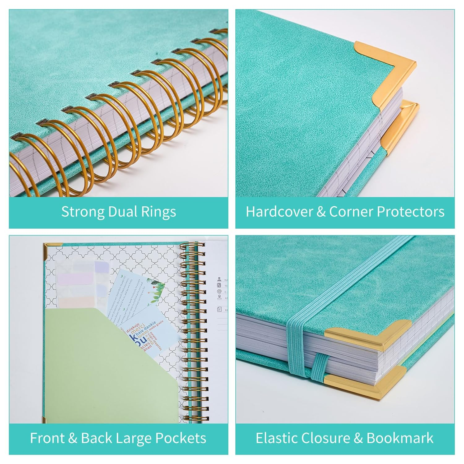 Spiral Notebook, 365 Page Hardcover Leather Notebook Journal, Large A5 Lined Journal for Women Men, College Ruled Notebooks for Work School, Journals for Writing, 24Pcs Index Tabs, 5.5" X 8.5", Pink