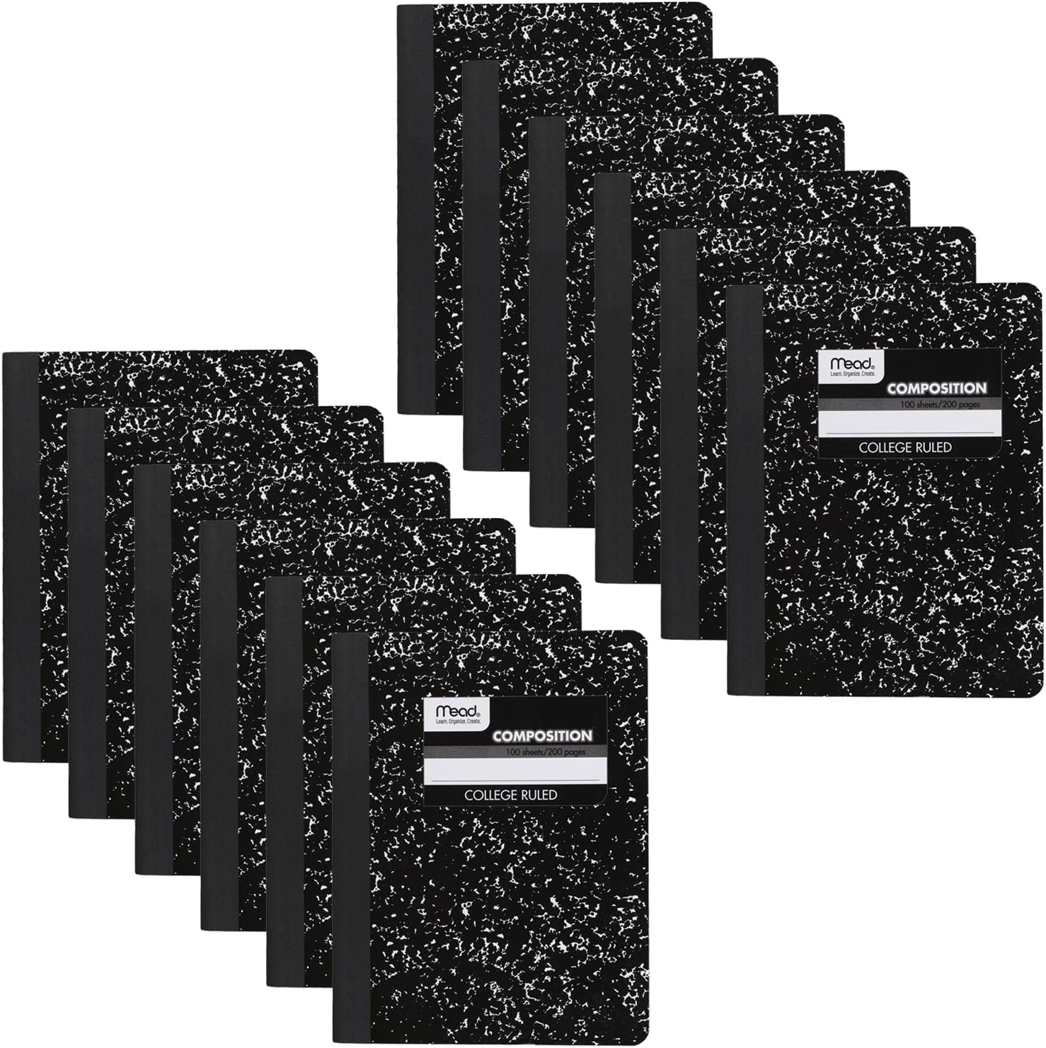 Mead Composition Notebooks, 12 Pack, College Ruled Paper, 9-3/4" X 7-1/2", 100 Sheets per Comp Book, Black Marble (72938) image number 6