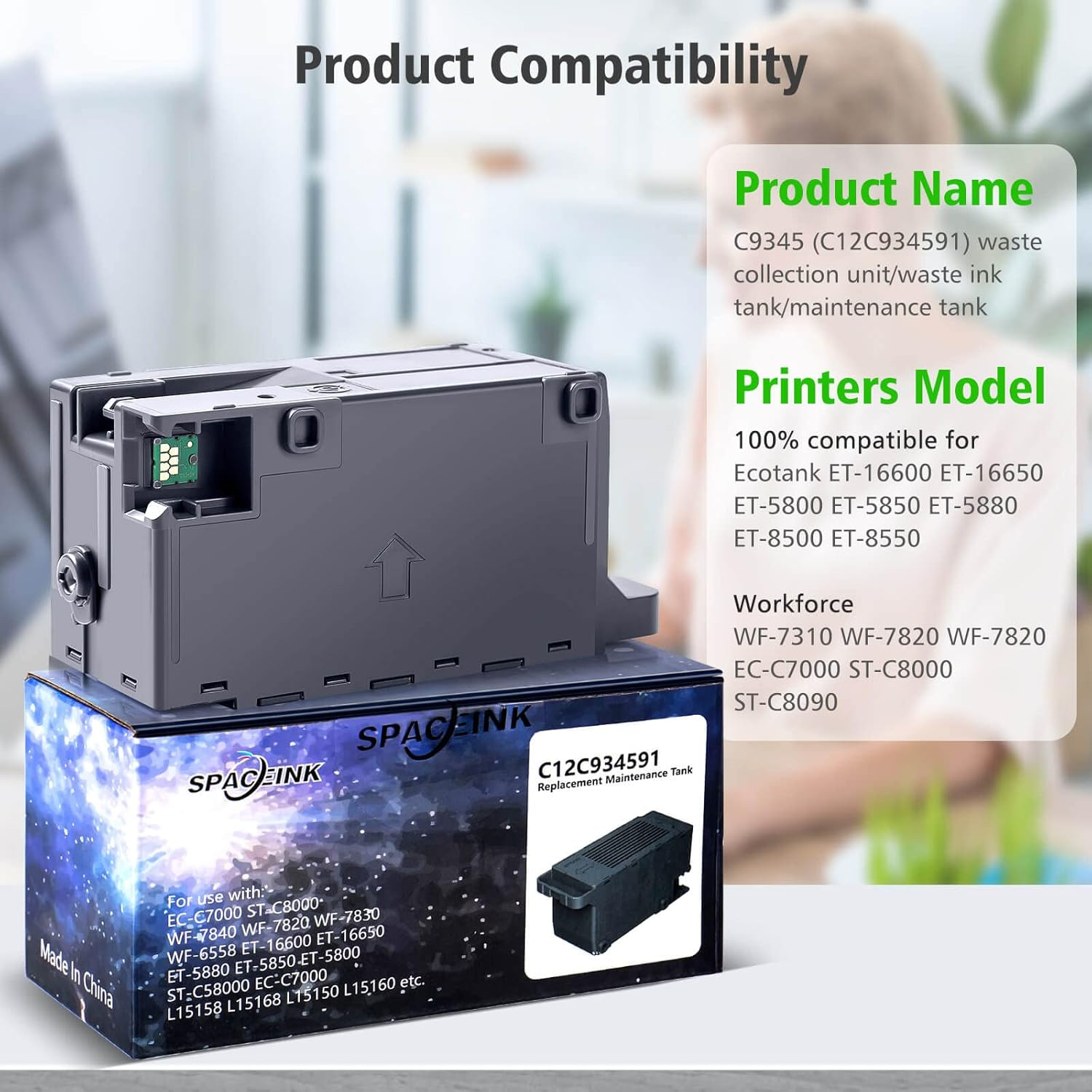 Spaceink C9345 Ink Maintenance Box Tank for ET-8550 ET-16600 ET-5850 ET-5800 ET-16650 ET-8500 WF-7840 WF-7820 ET-5880 WF-7310 ST-C8000 ST-C8090 Printer (PXMB9/C12C934591 Waste image number 5