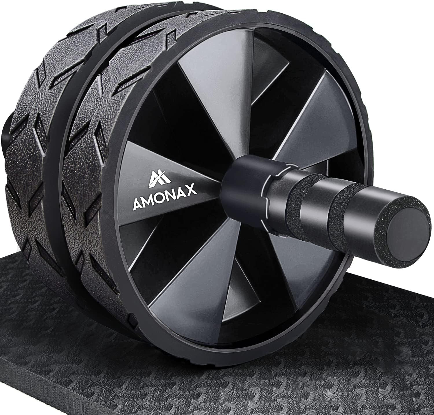 Amonax Convertible Ab Wheel Roller with Large Knee Mat for Core Abs Rollout Exercise. Double Wheel Set with Dual Fitness Strength Training Modes at Gym or Home