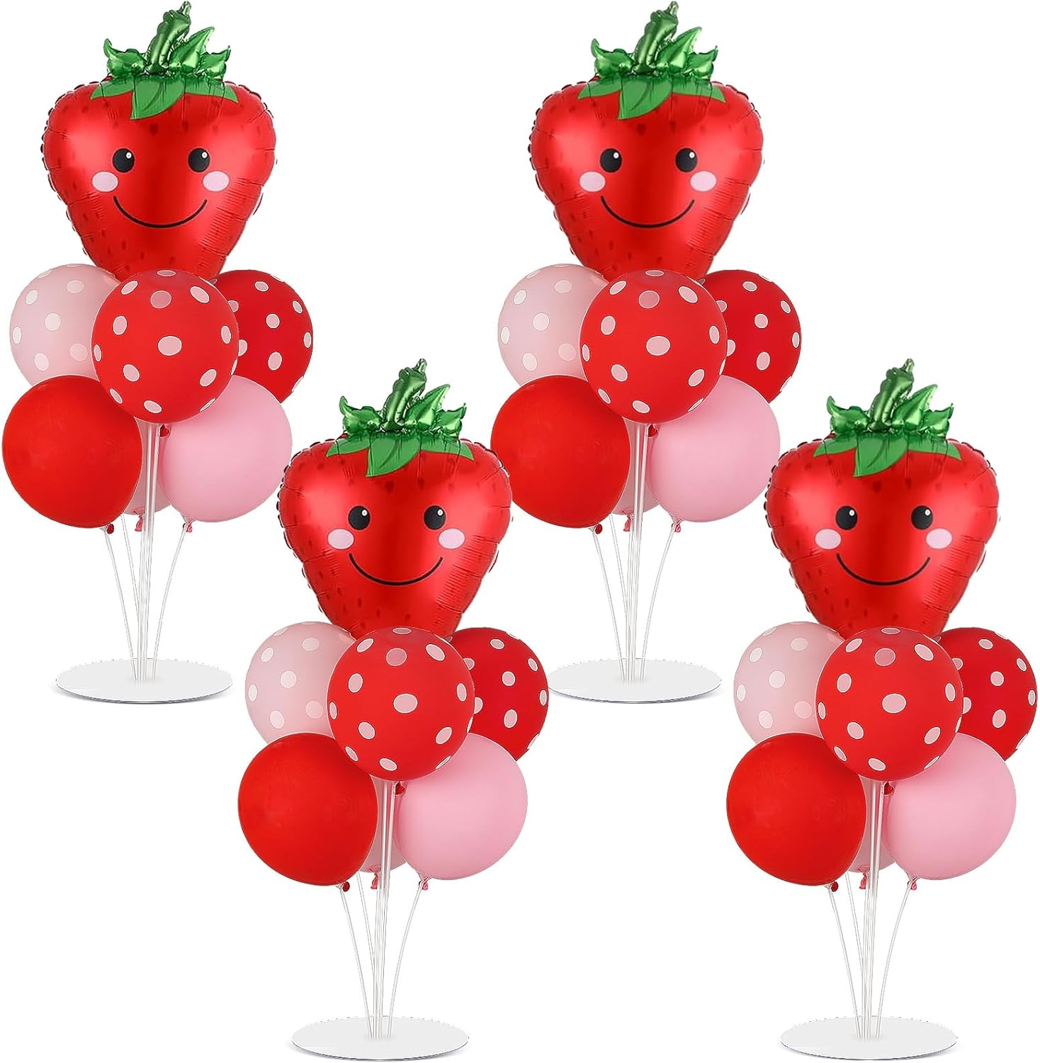 4 Sets Strawberry Party Balloons Stand Kit with Strawberry Foil Balloons Sweet Strawberry 1St Party Balloon Centerpiece for Tables for Girls Strawberry Birthday Baby Shower Decoration image number 6