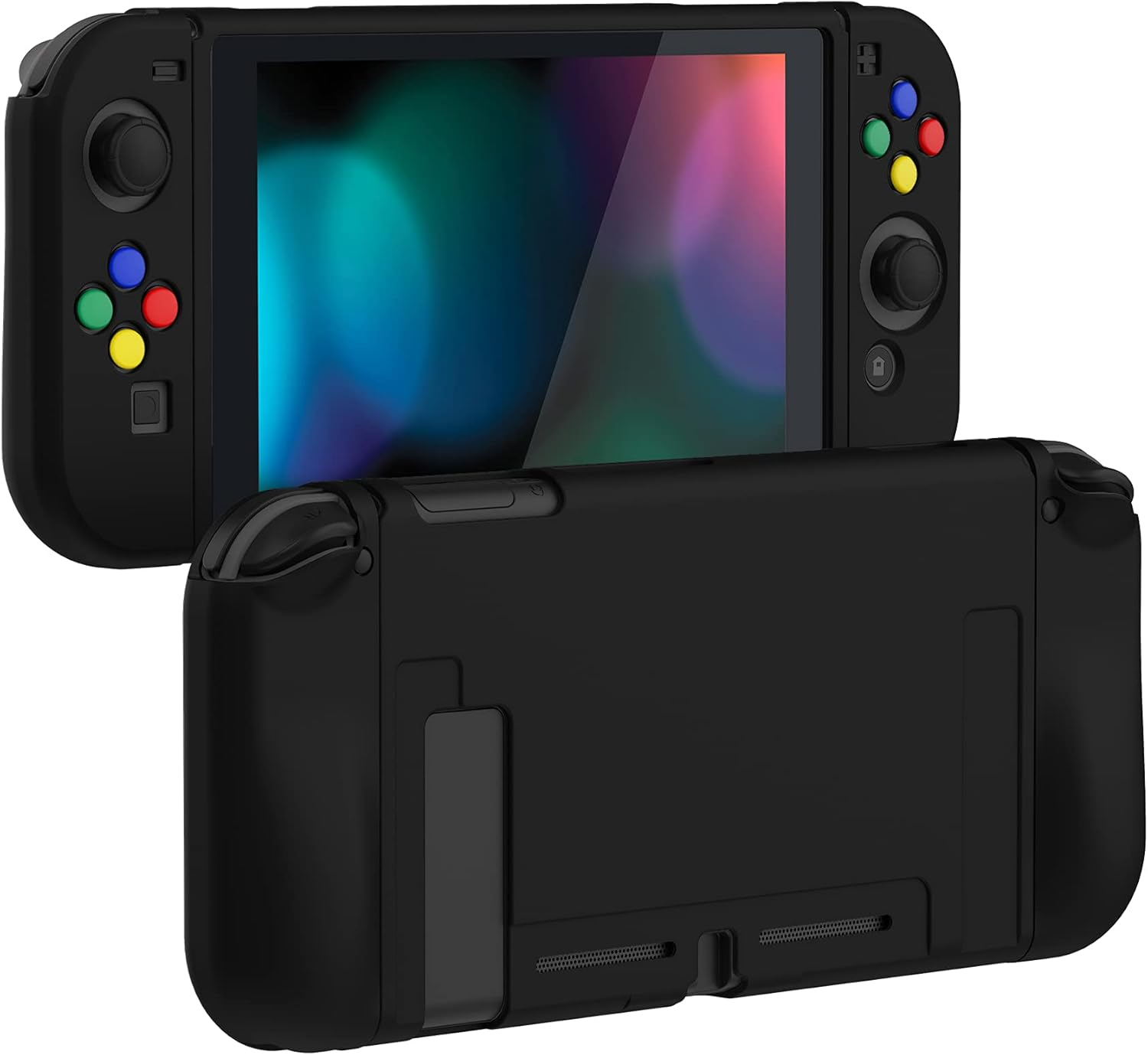 Playvital Black Protective Case for Nintendo Switch, Soft TPU Slim Case Cover for Nintendo Switch Console with Colorful ABXY Direction Button Caps image number 6