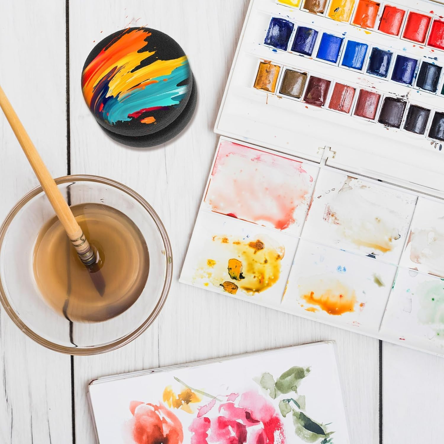 3 PCS Sponge Brushes for Painting, Foam Paint Brushes Paint Sponge Applicator, Double-Side round Detail Art Craft Painting Sponges for Car Waxing Acrylic Oil Watercolor Art Paint (Black, One Size) image number 2