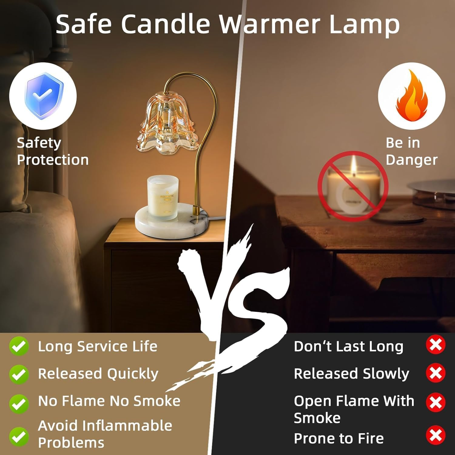 Candle Warmer Lamp, Flower Glass Candle Warmer Light, Dimmable Table Lamp, Vintage Candle Lamp with Marble Base, for Women, Mom, Female Friend, Romantic Vintage Style Gifts (Amber) image number 3