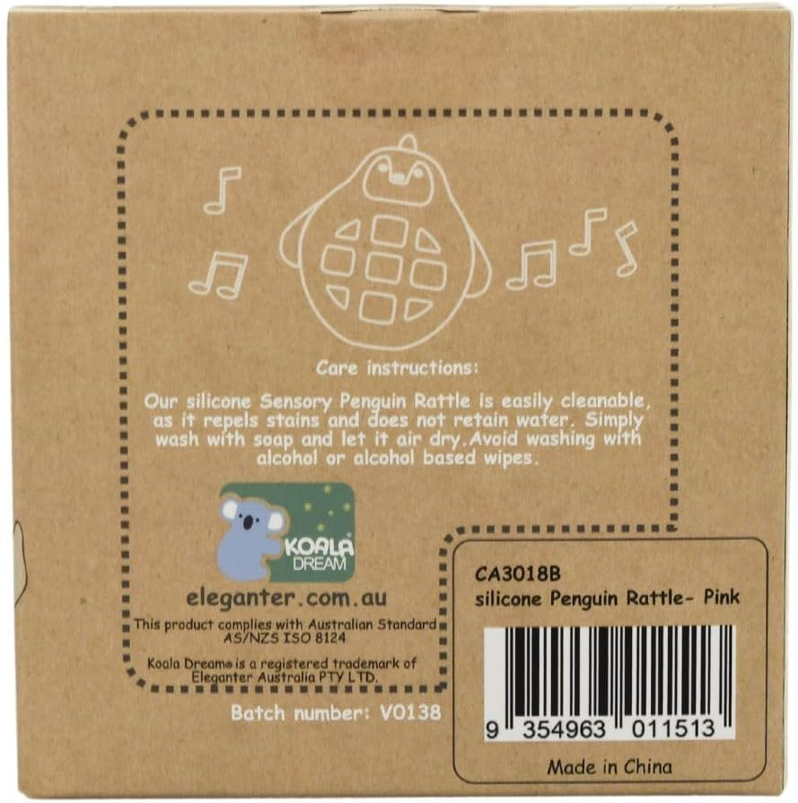 Koala Dream - CA3018A Silicone Penguin Rattle Blue: Baby Teething Toy with Gentle Rattle Sound, Non Toxic, Easy Clean Infant Sensory Development Toy