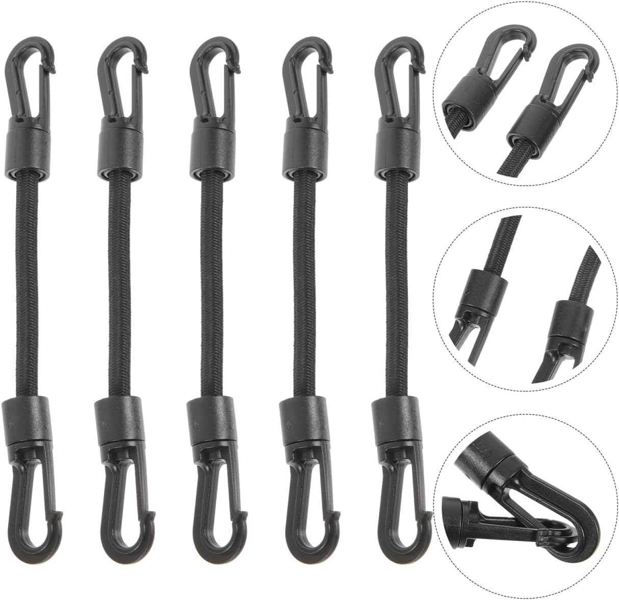 5Pcs Elastic Hook Straps - Heavy Duty Bungee Cords with Hooks Multi-Function Tie down Straps for Outdoor Camping Tent Fastening & Kayak Securing image number 1