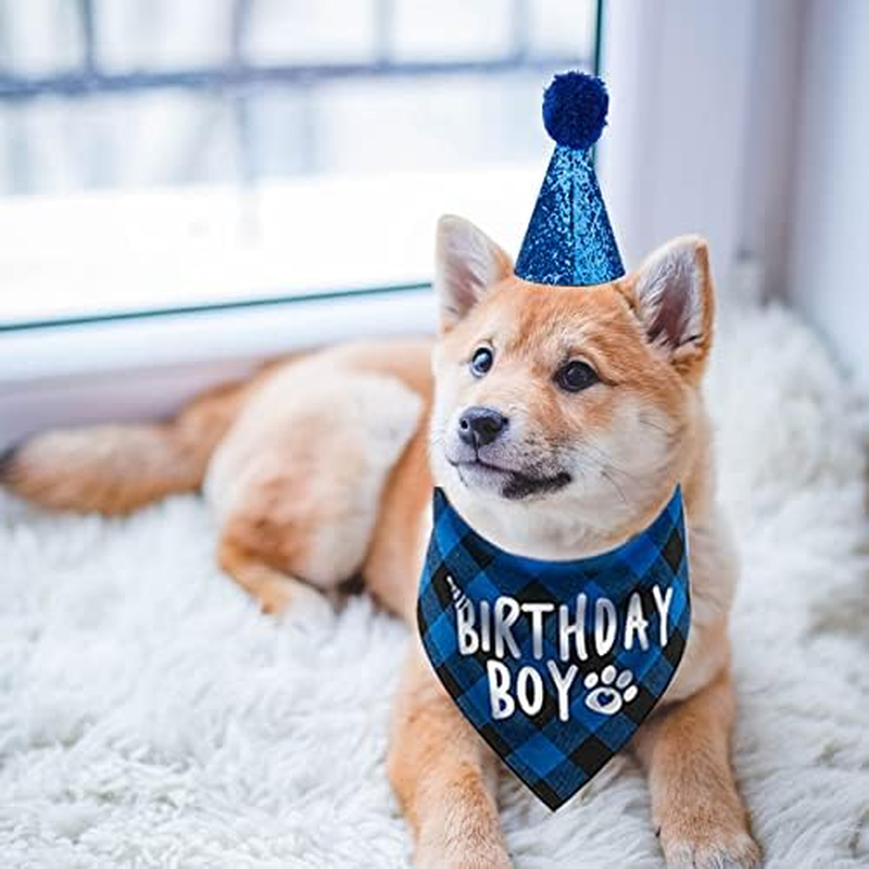 Dog Birthday Bandana, Pets Birthday Party Supplies Cute Boy Dog Birthday Outfit for Cat and Dog Decoration(Blue) image number 3