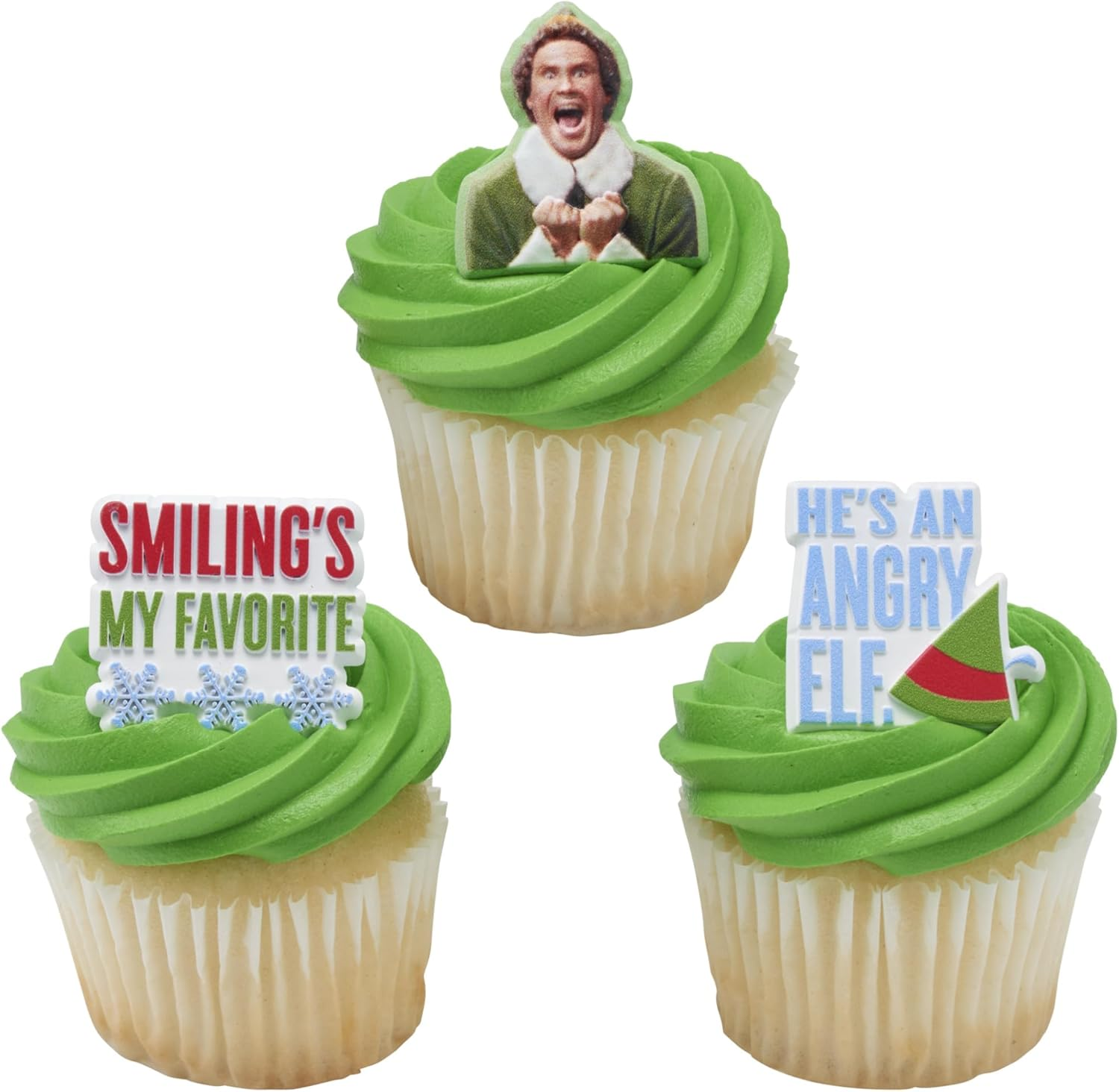 Decopac Elf Smiling'S My Favorite Festive Rings, Christmas Cupcake Decorations for Holiday Celebrations and Parties &ndash; 24 Pack