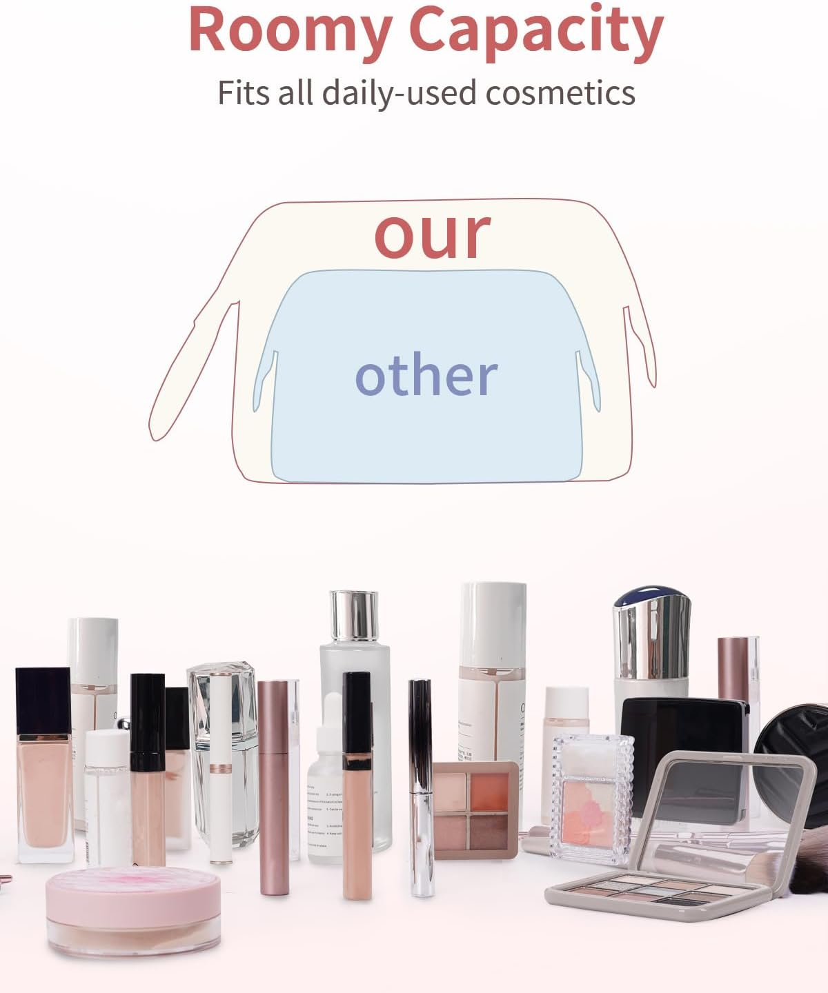 Wandering Nature Makeup Bag, Travel Make up Case, Makeup Organizer Bag with Handle, Back Pocket, (Beige) Patent Pending image number 6