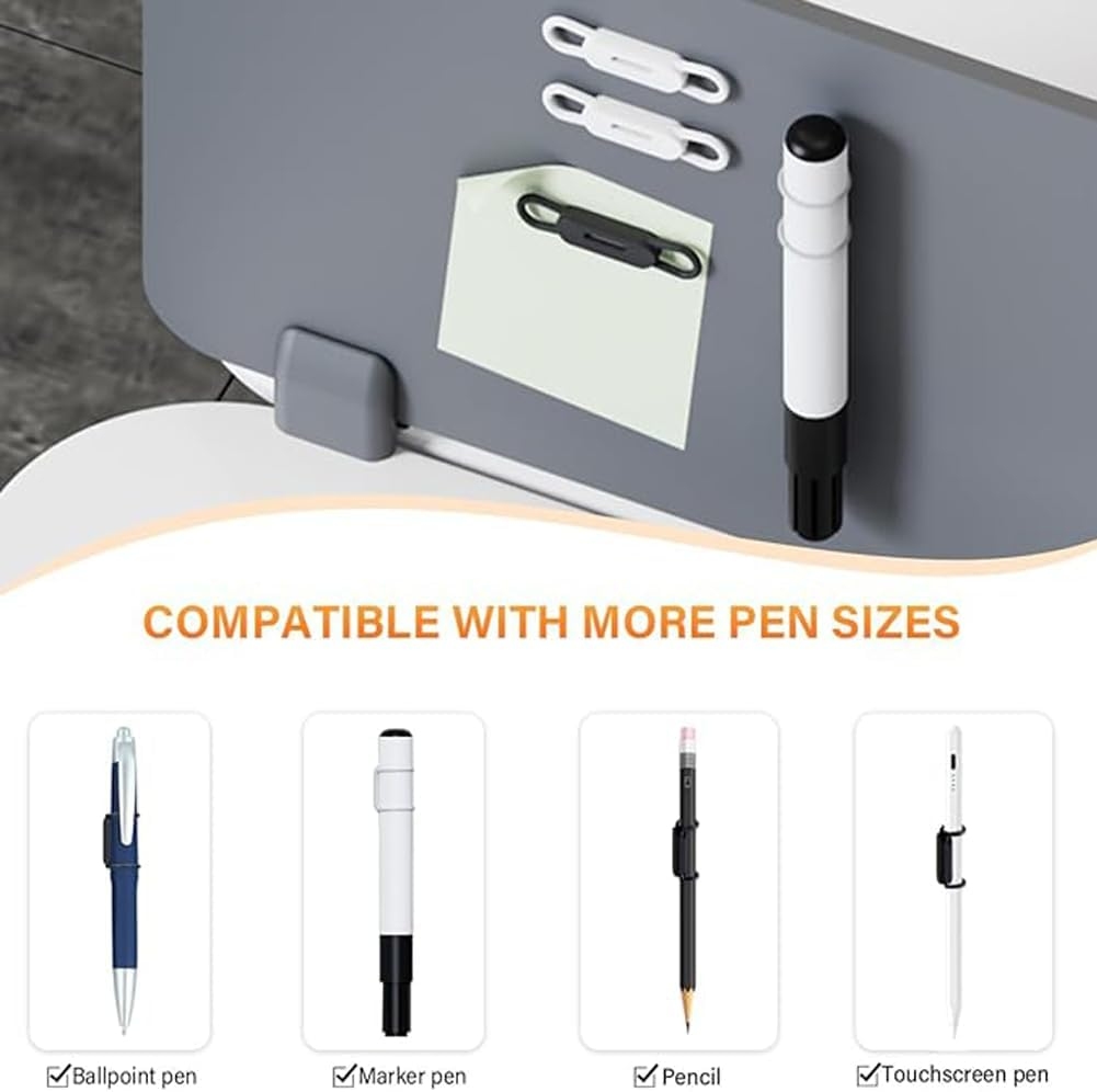 8Pack Magnetic Pen Clip, Adjustable Silicone Magnetic Pen Holder for Refrigerator, Magnetic Dry Erase Marker Holder, for Home, Refrigerator, Office Desk (Black+White) image number 4