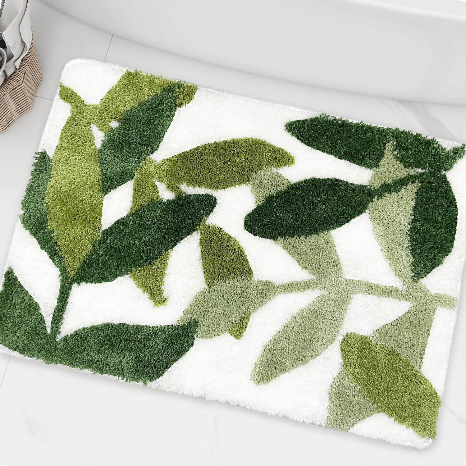 Zebrasmile 31.5 X 19.5IN Green Leaves Microfiber Strong Water Absorption Bath Rug Tower with Non Slip Back inside Entryway Door Mat for Bathroom Floor Indoor Doormat