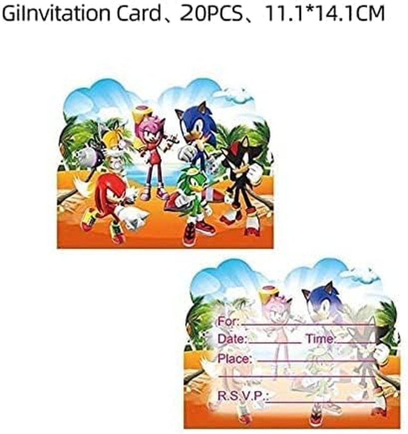 Ougerpet Yagoolh Liphontcta Sonic Birthday Invitation Cards 20Packs Sonic Invitation Cards for Kids Sonic Birthday Party Supplies