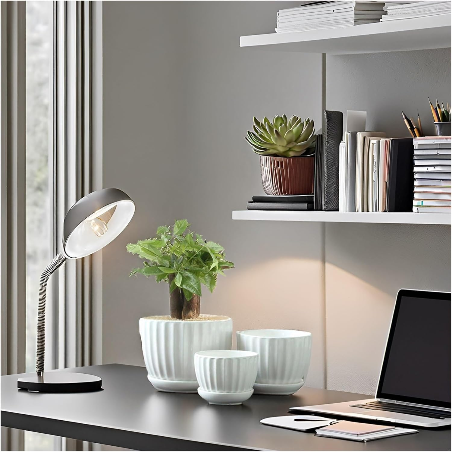 Ceramic Plant Pot 3/4/5 Inch 3 Packs White Indoor/Outdoor Flower Planter with Drainage Holes, Trays for Succulents, Flowers, and Herbs image number 4