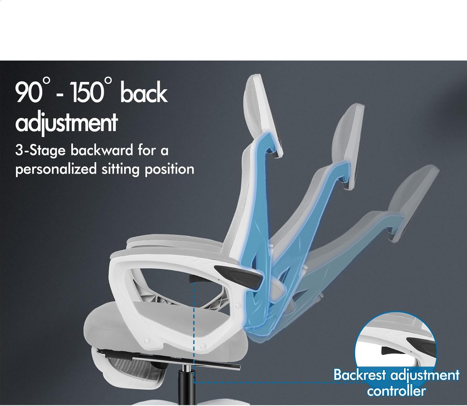 ALFORDSON Ergonomic Mesh Office Chair with Headrest and Footrest, Executive Computer Office Chair with SGS Listed Gas-Lift, Desk Task Gaming Study Student Chair for Max 180Kg, Nova White Grey - All Black image number 5