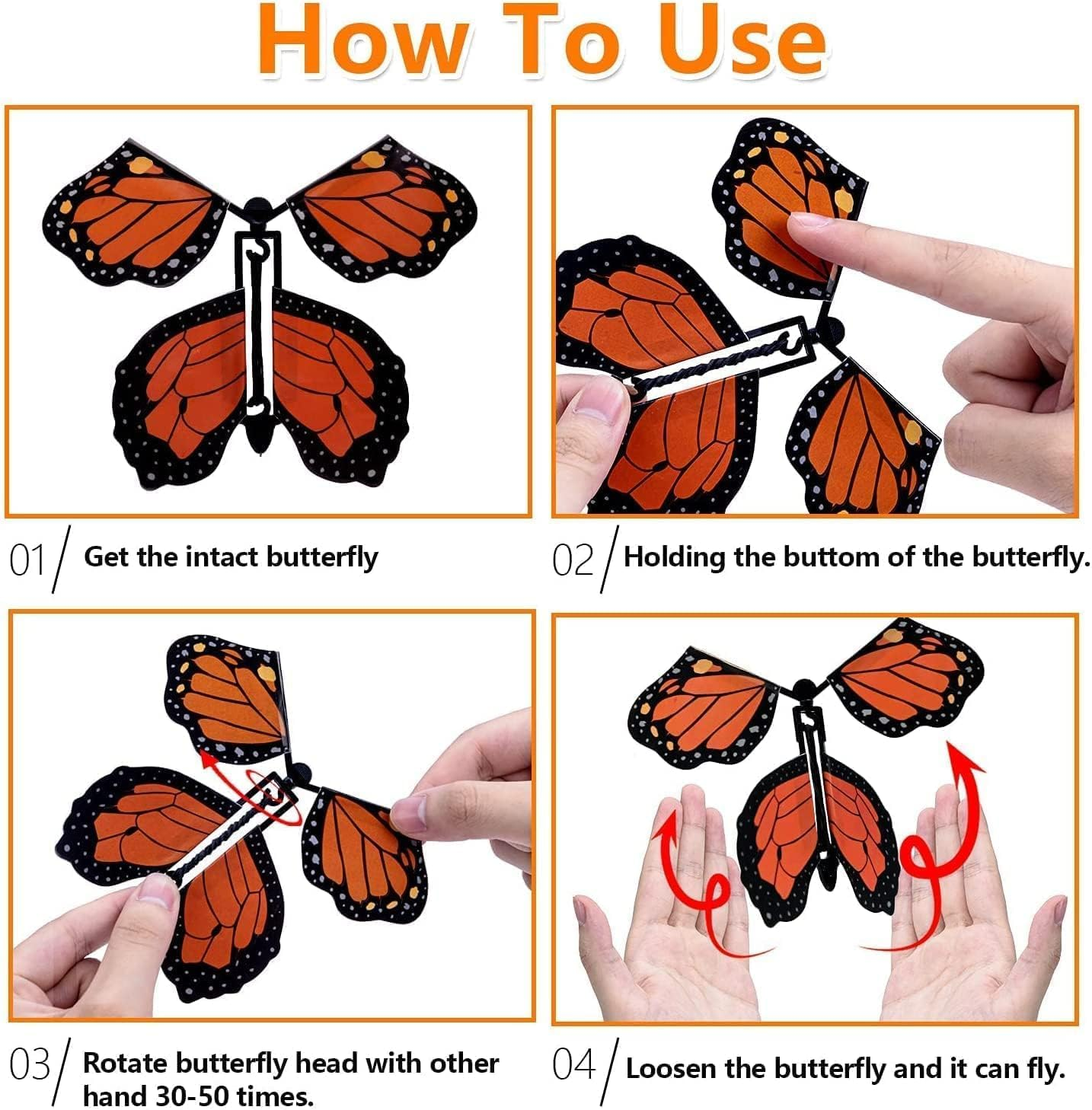 Magic Flying Butterfly Toy, Wind up Rubber Band Powered Flying Butterfly Surprise for Colorful Bookmark and Easter Egg Basket Stuffers - 6 Pcs image number 5