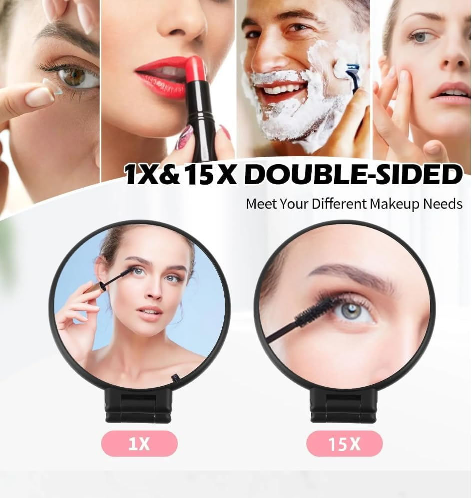 1X 15X Handheld Mirror with Handle for Travel， Magnifying Mirror, Rotation Adjustable Handle, Double Sided Folding, Mirror for Women for Eyes Makeup Travel Table Desk Shaving image number 5