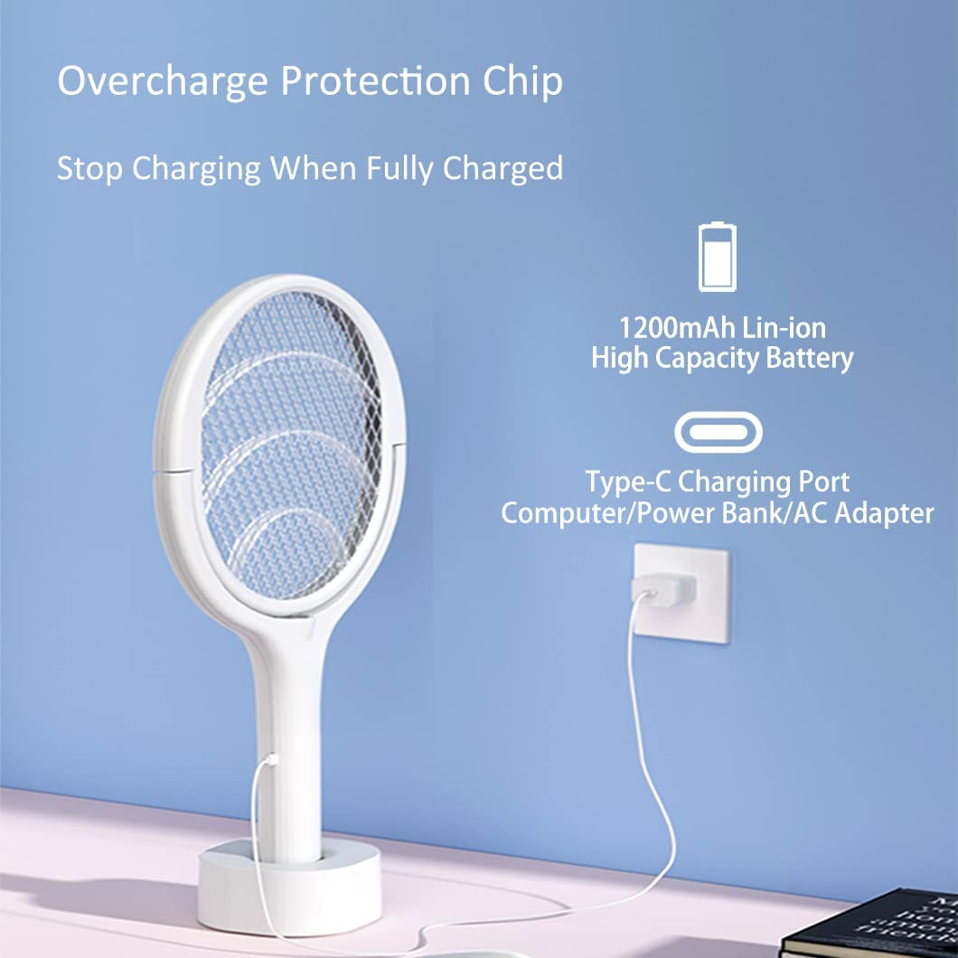 Bug Zapper, Mosquito Killer USB Rechargeable Electric Fly Swatter (White) image number 3