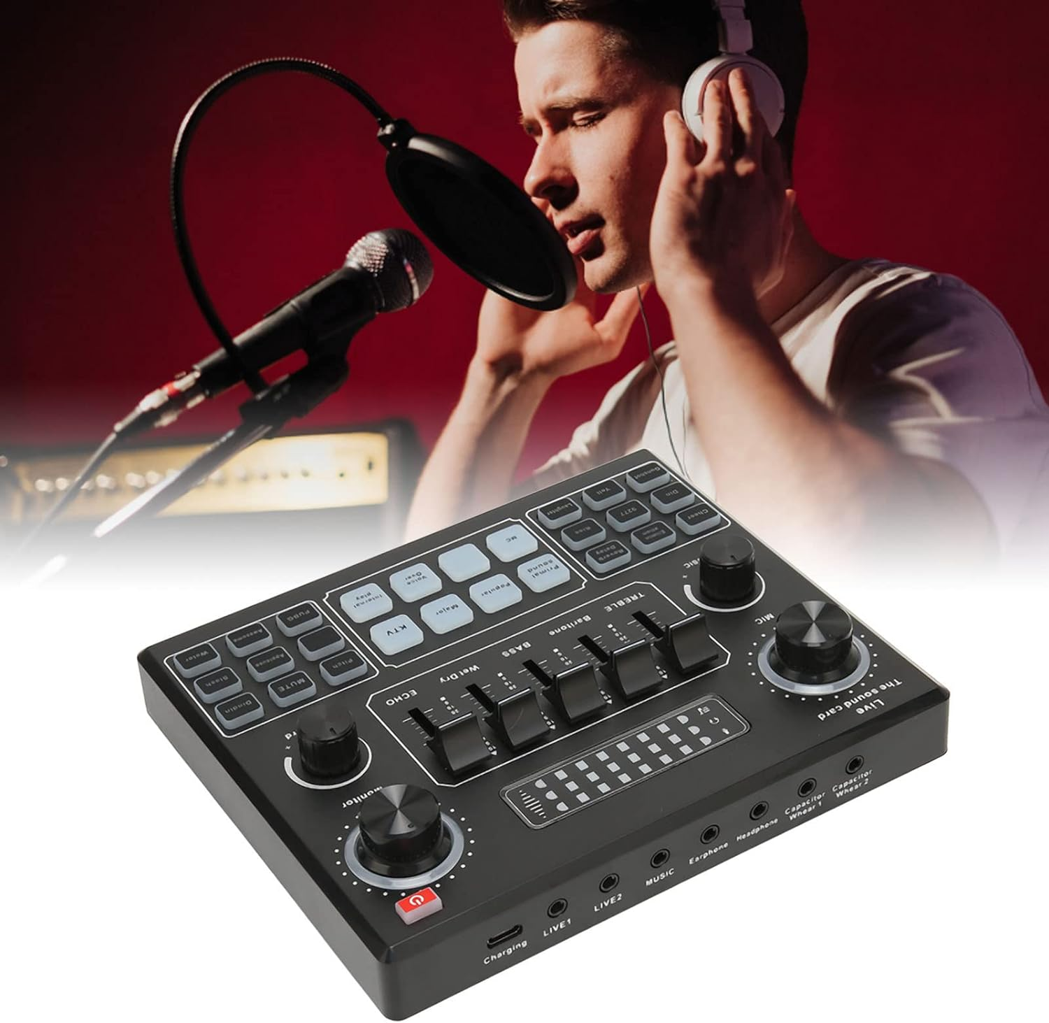 Live Sound Card Kit,Multiple Sound Effects Voice Changing Live Sound Card,For Phone, PC, Computer, Tablet, for PS4, For, External Mini Sound Mixer Board image number 6