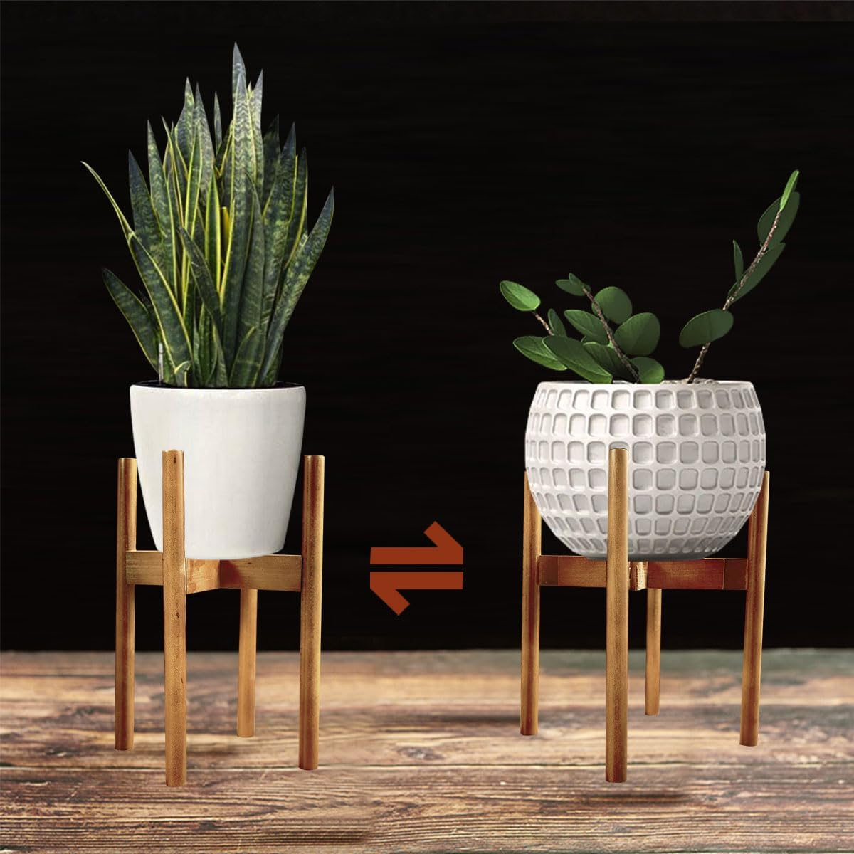 Adjustable Plant Stand,Bamboo Mid Century Modern Plant Stand,Plant Stands Indoor,Planter Pots for Plants and Flowers,Plant Holder Rack for Living Room image number 3