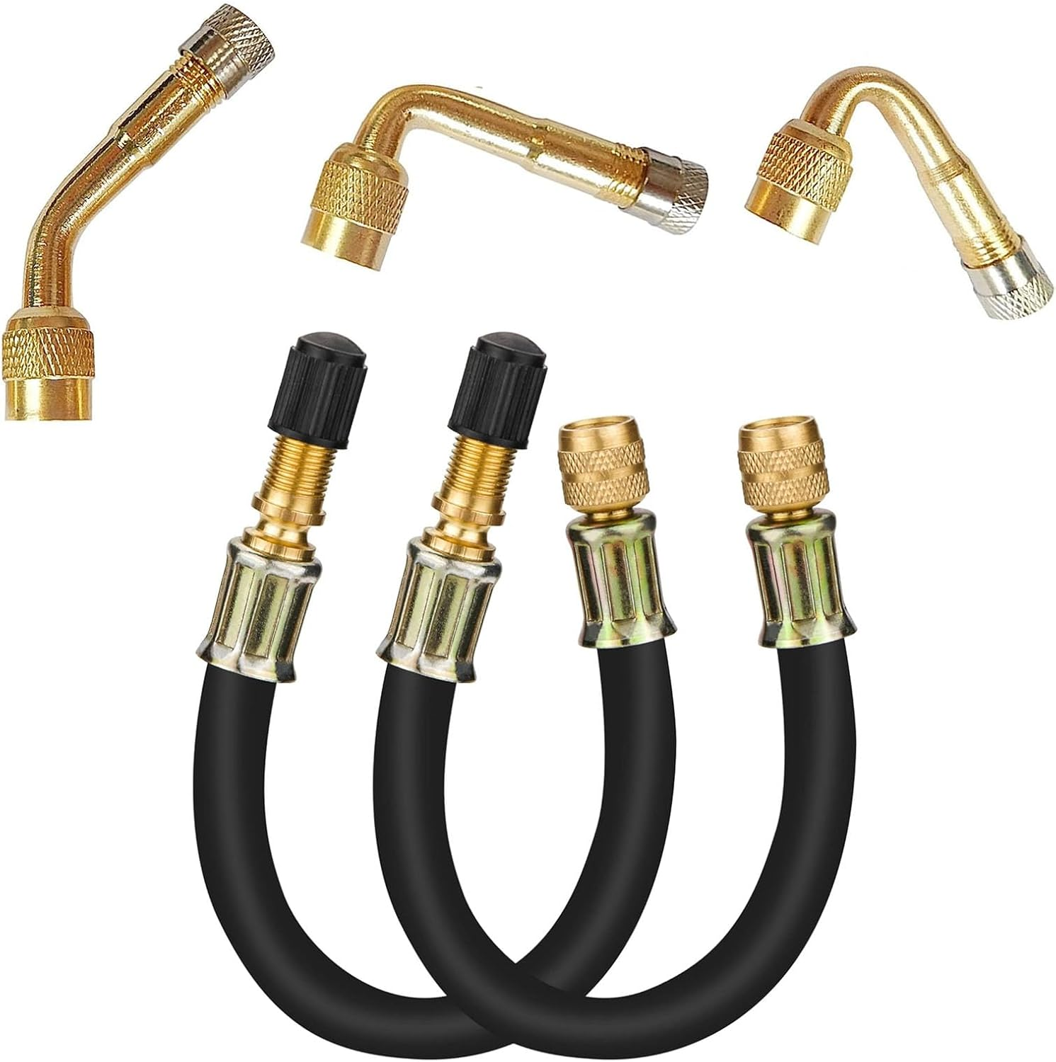 5 Pack Tire Valve Extension, 2Pcs 8.25 Inch Flexible Valve Stem Extenders with Brass 45 90 135 Multi Degree Schrader Tire Valve Stem Extension Adaptor Compatible for RV Bike Motorcycle Car image number 4