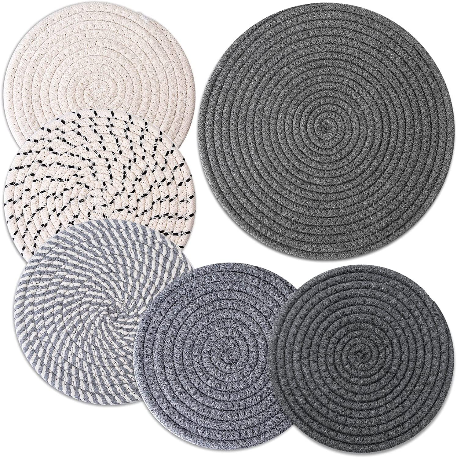 Trivets for Hot Pots and Pans, 6 Pieces Boho Rivets for Hot Dishes, Pot Holders for Kitchen, Hot Pads for Countertops, Boho Home Decor, House Essentials for New Home, 11.8 Inches and 7 Inches