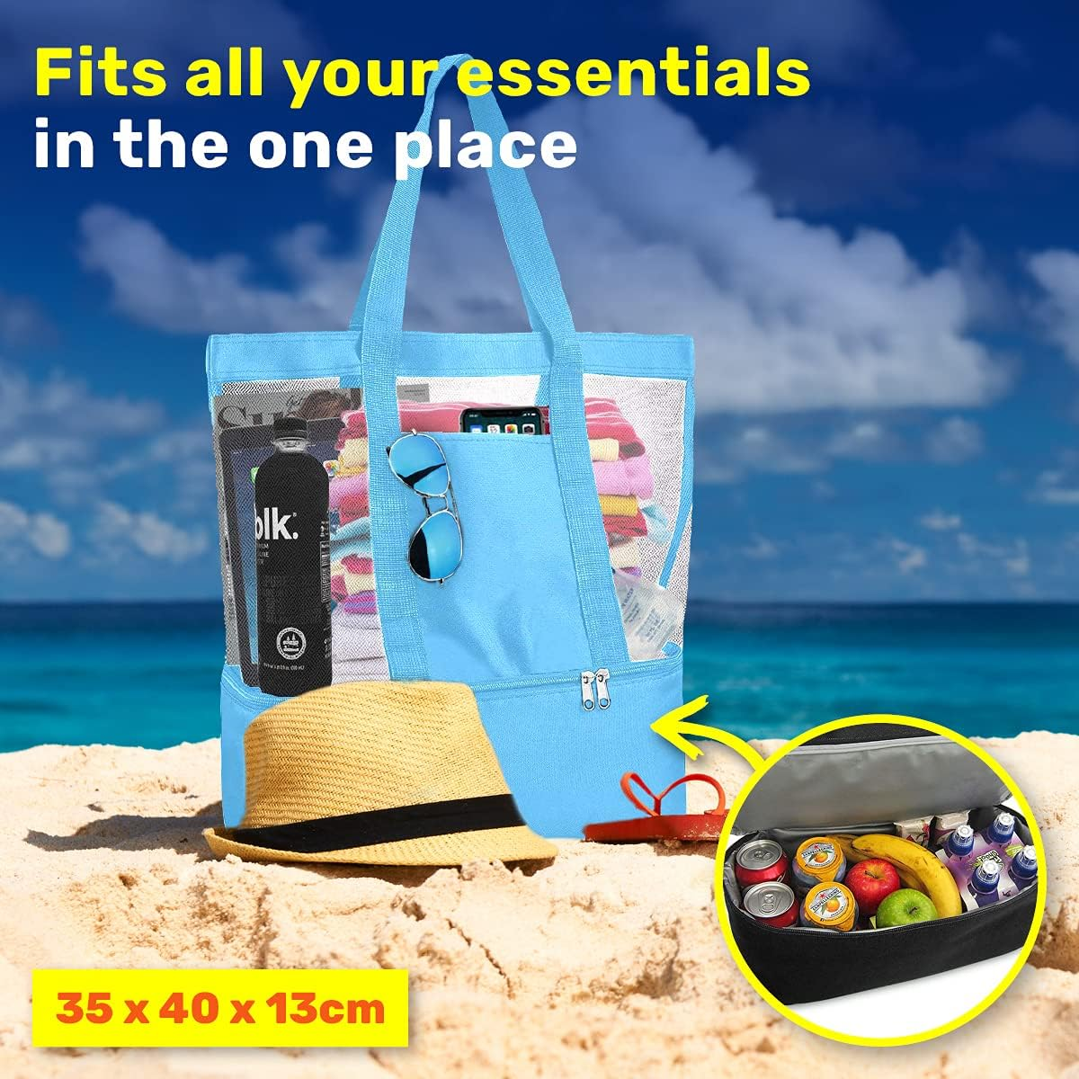 Summer Splash 2-In-1 Beach Bag with Built-In Cooler - 35Cm X 40Cm X 13.5Cm in Black, Navy, Light Blue, & Pink image number 2