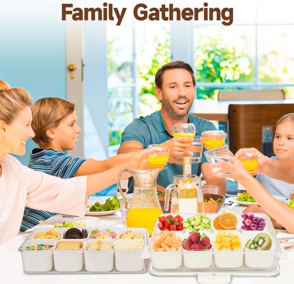 Snack Box Container, Divided Serving Tray Platter with Airtgiht Lid & Handle,8 Compartments Food Storage Lunch Organizer Kitchen Portable Platters Organizer for Candy Fruits Nuts Spices image number 4