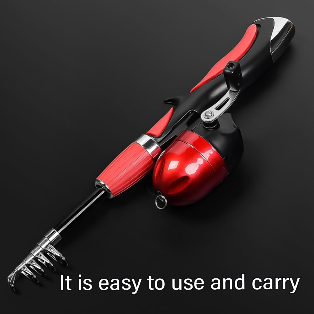 AIMALL Mini Children Sea Rod Set - Portable Retractable Road Rod Fishing Gear, Full Kit, 21.7&rdquo; Total Length, Red and Black image number 5