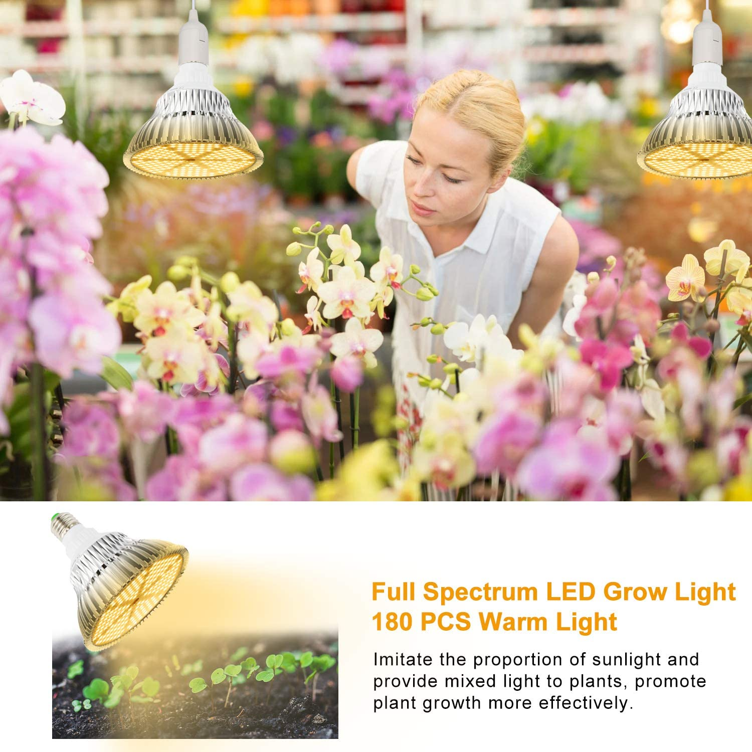120W LED Grow Light Bulb, Sunlike Full Spectrum Plant Light Bulb 180 Leds Grow Lamp for Indoor Plants Vegetables and Seedlings, E26/E27 Base Grow Light for Greenhouse, Organic Soil, Hydroponics image number 2