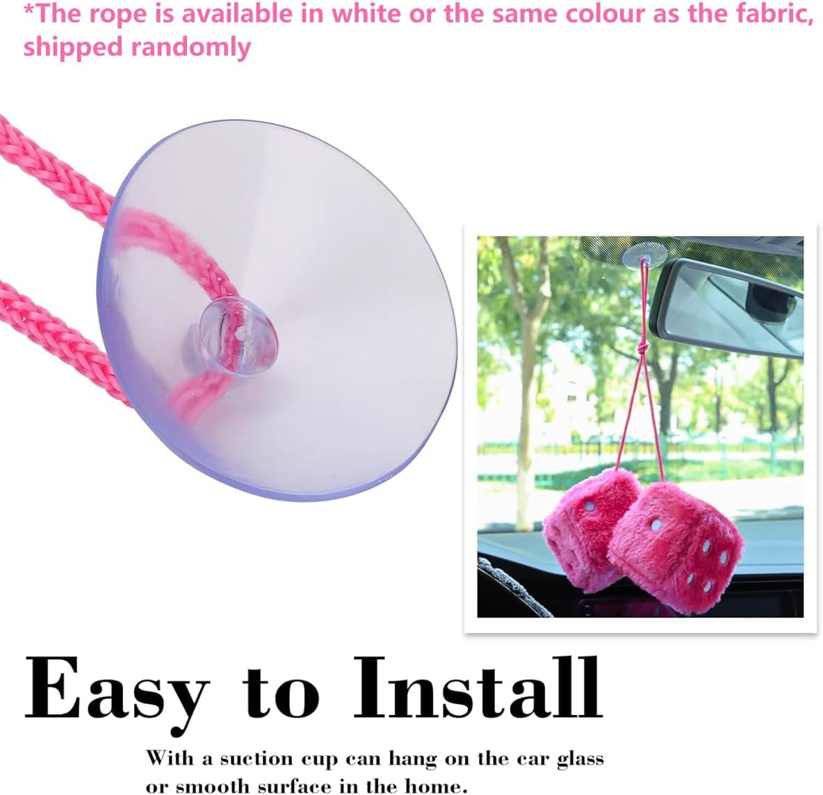 AIMALL 2PCS Plush Fuzzy Dice for Car Rearview Mirror, 2.95" Soft Touch Hanging Dice with Suction Cup, for Vehicles and Home - Green image number 5