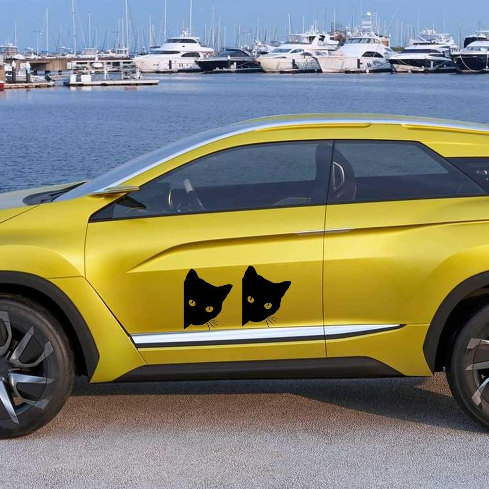 Oautosjy 2Pcs Peeking Cat Silhouette Car Sticker Decal Black Cat Car Window Decal Waterproof Self-Adhesive Car Hood Auto Body Decal Funny Cat Graphics Scratch Car Sticker Auto Laptop Bumper Wall Decor - Black image number 1