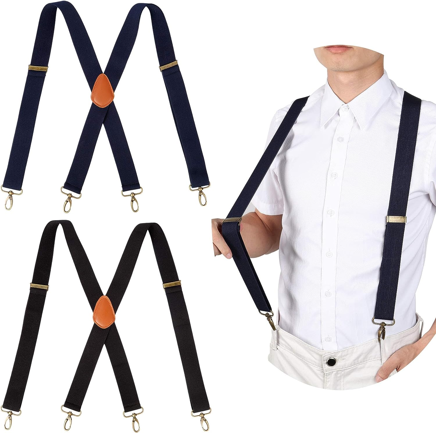 ZANZER 2 Packs Suspenders Braces for Men Heavy Duty, Adjustable Elastic X Back Suspender(B) image number 6